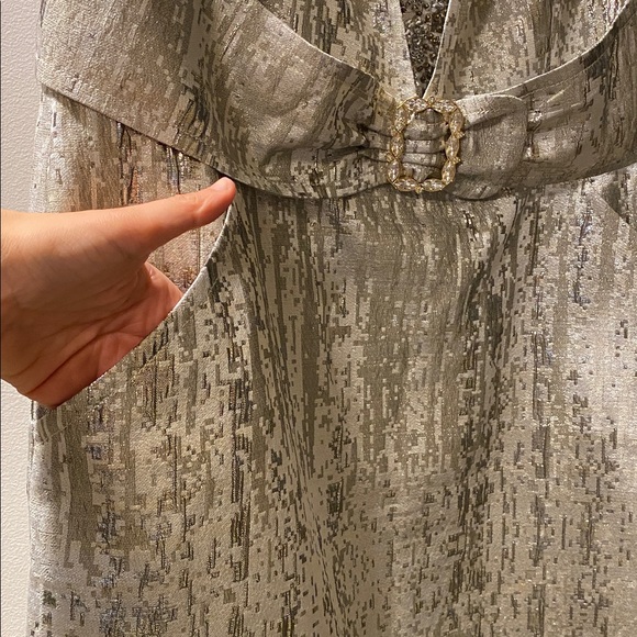 St. John Silver And Gold Jacquard Dress With Crystals And Buckle 14 - Picture 9 of 9